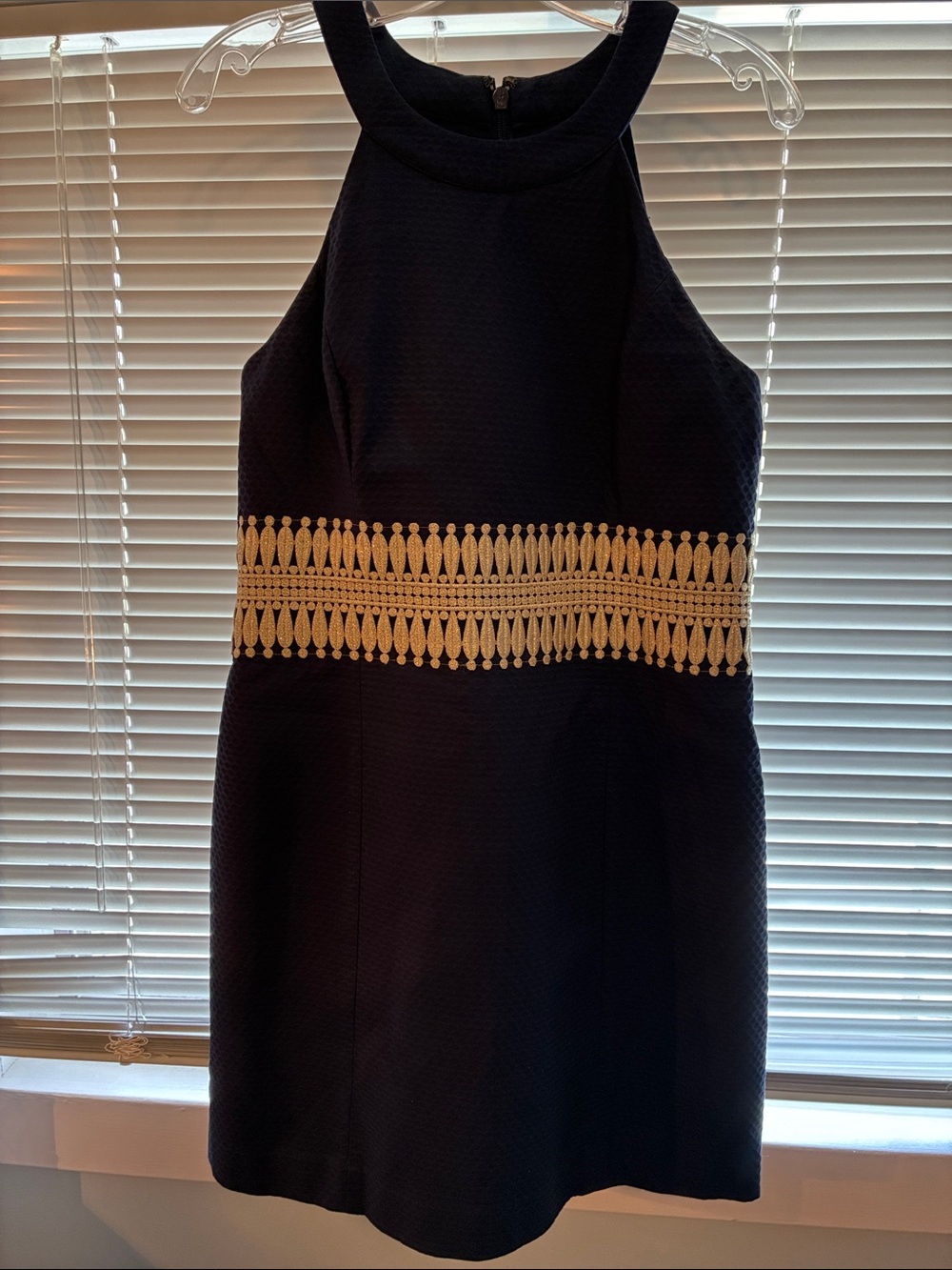 Lilly Pulitzer Navy Halter Dress with Gold Waist Trim
